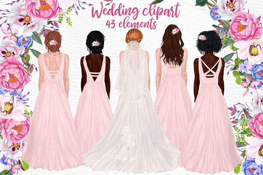 Wedding clipart Bride clipart in Illustrations - product preview 8