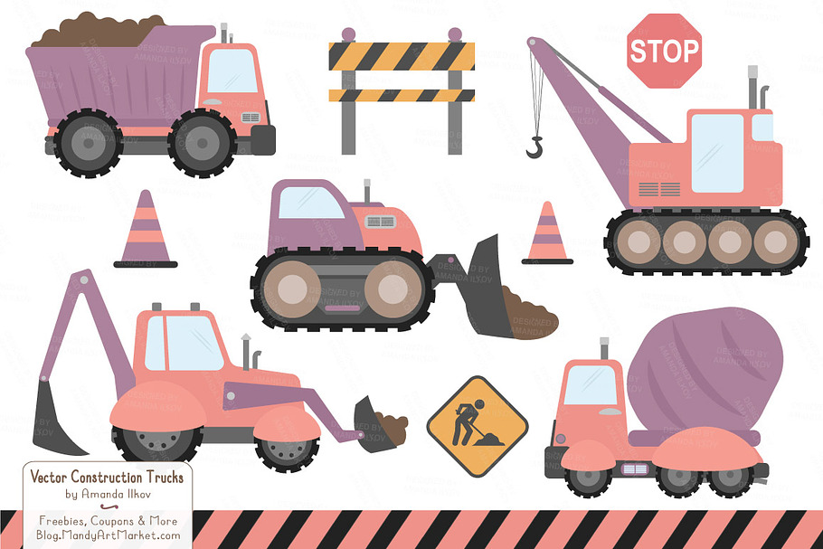 Vintage Girl Construction Trucks in Illustrations - product preview 8