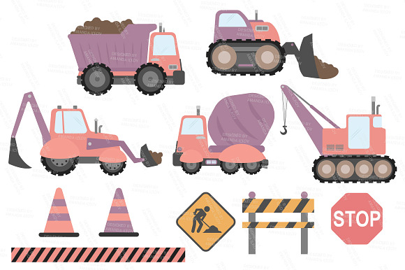 Vintage Girl Construction Trucks in Illustrations - product preview 1