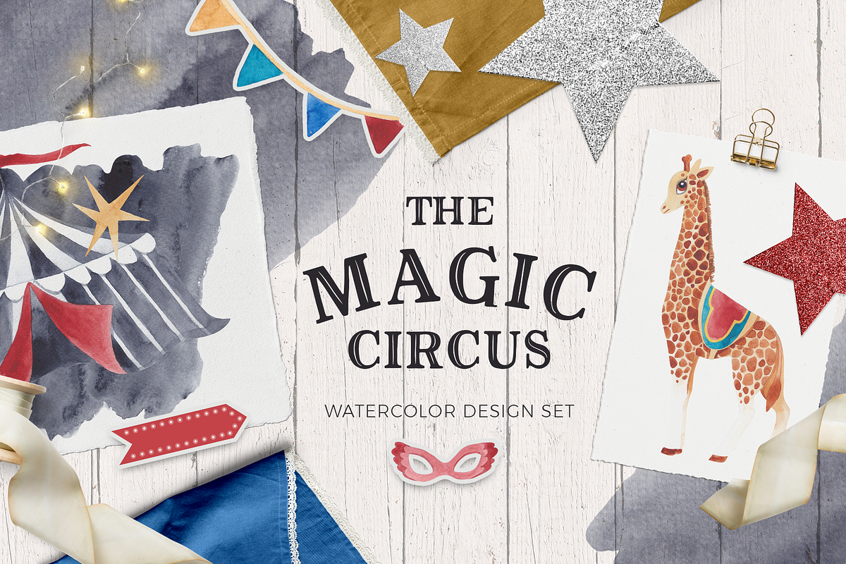 The Magic Circus vintage design set in Illustrations - product preview 8