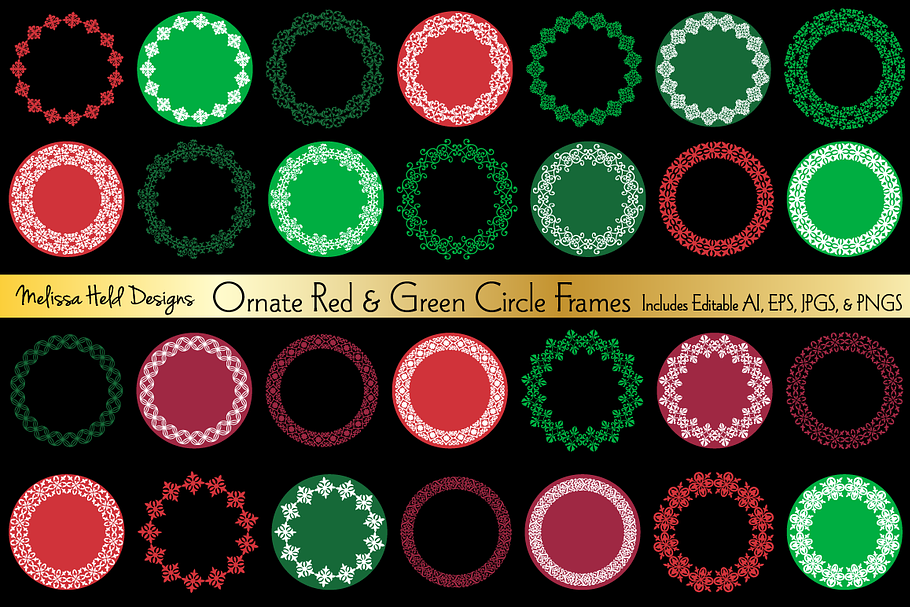 Ornate Red & Green Circle Frames