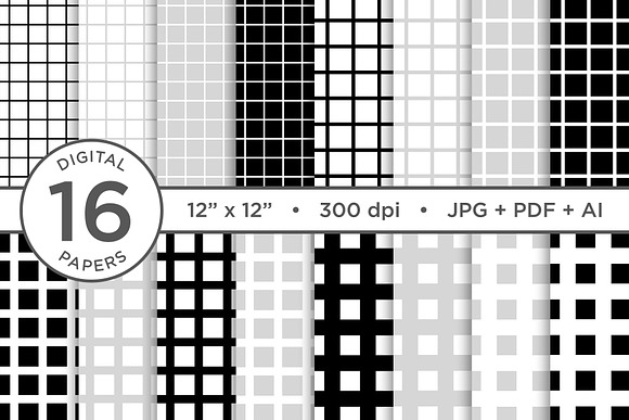 Black & White Seamless Grid Patterns in Patterns - product preview 3