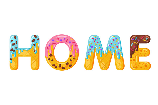 Donut cartoon home biscuit bold font