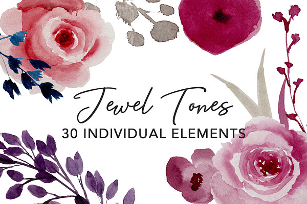 Jewel Tones Watercolor Florals