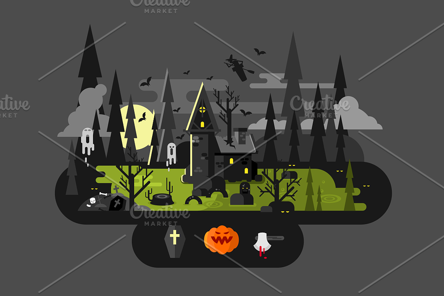 Halloween house at night in Illustrations - product preview 8