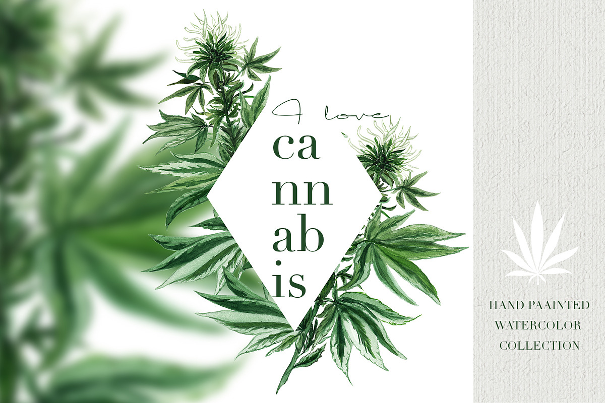 I Love Cannabis - Watercolor Set in Objects - product preview 8
