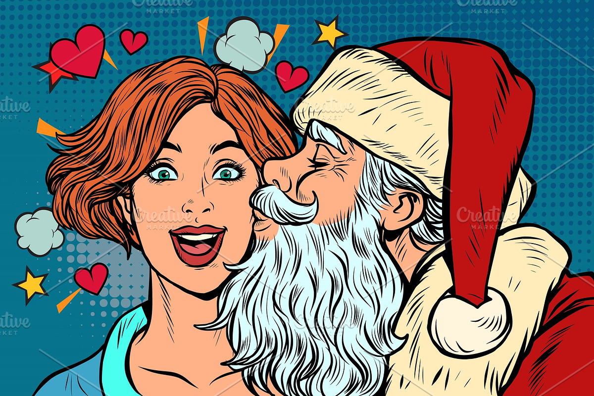 Santa Claus kisses a woman in Illustrations - product preview 8