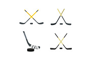 Hockey stick icon set, flat style