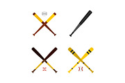 Baseball bat icon set, flat style