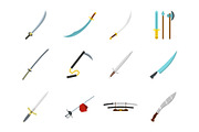 Sword icon set, flat style
