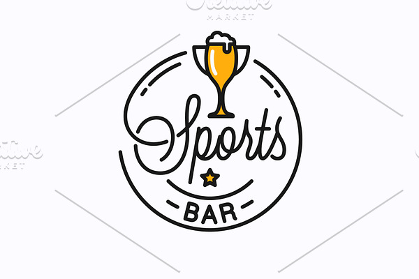 Sports bar logo. Round linear logo.