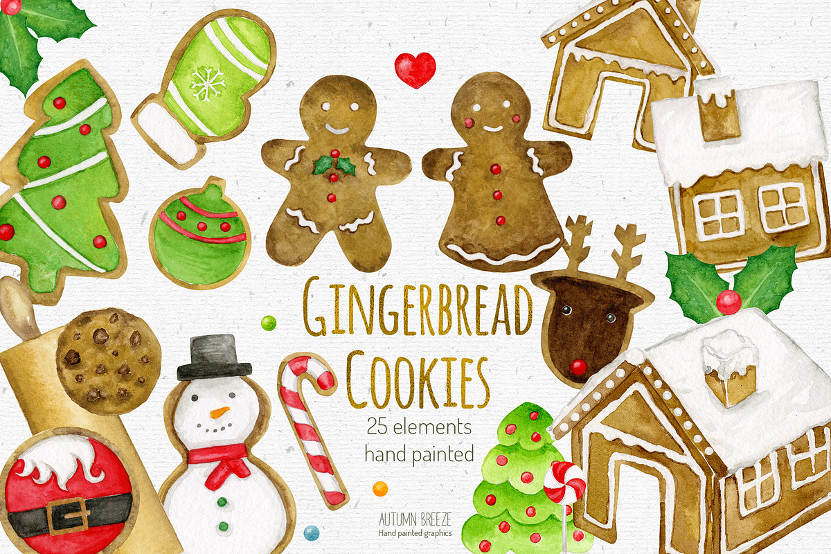 Watercolor christmas cookies clipart in Graphics - product preview 8