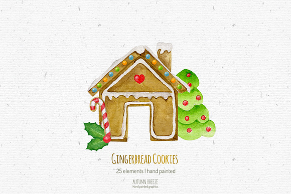 Watercolor christmas cookies clipart in Graphics - product preview 3