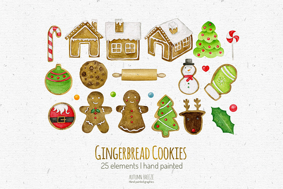 Watercolor christmas cookies clipart in Graphics - product preview 4