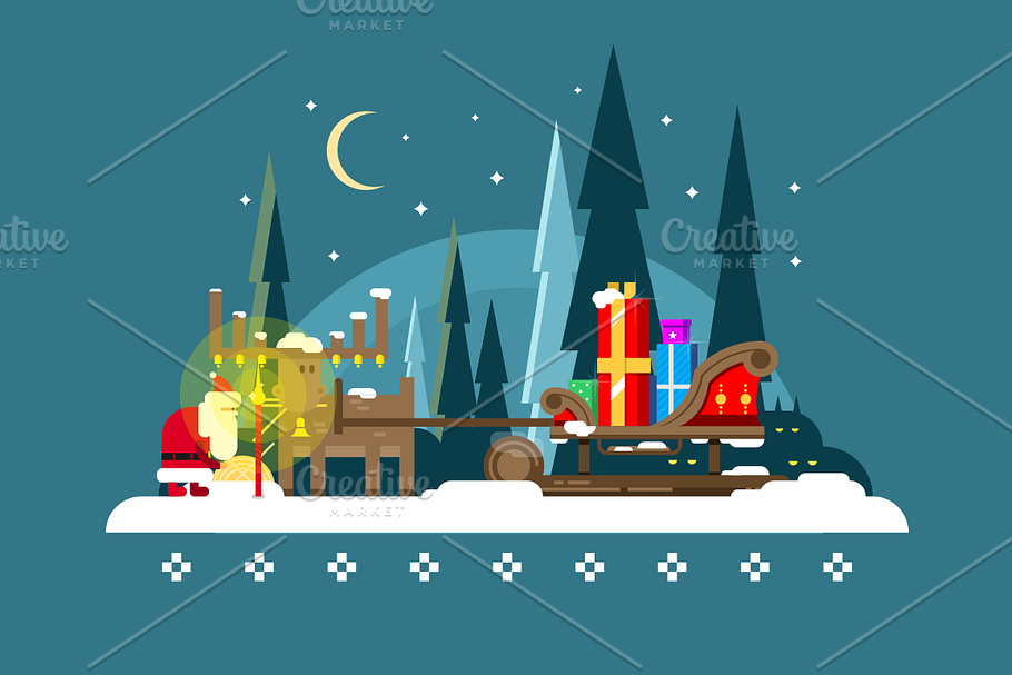 Christmas sleigh full of gifts in Illustrations - product preview 8