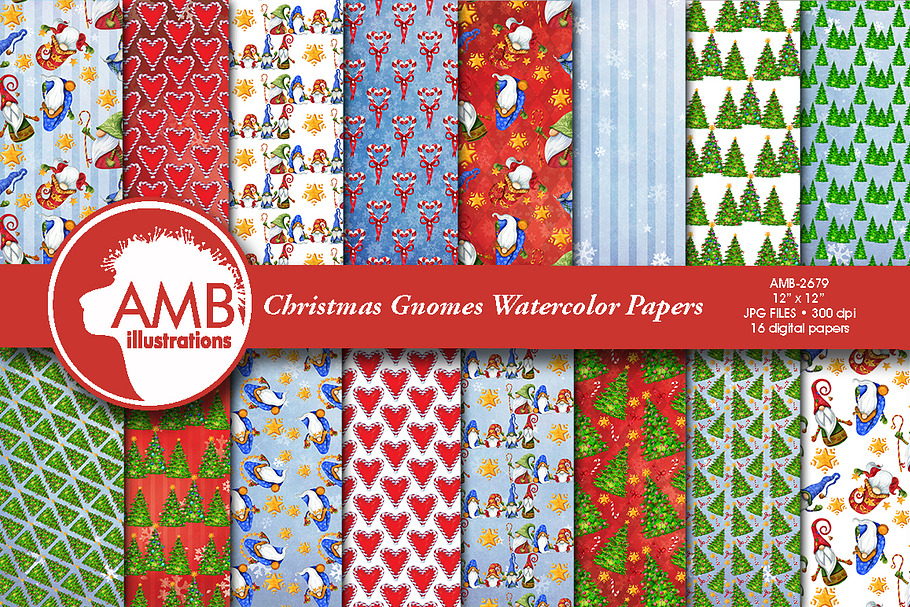 Christmas watercolour gnomes pattern in Patterns - product preview 8