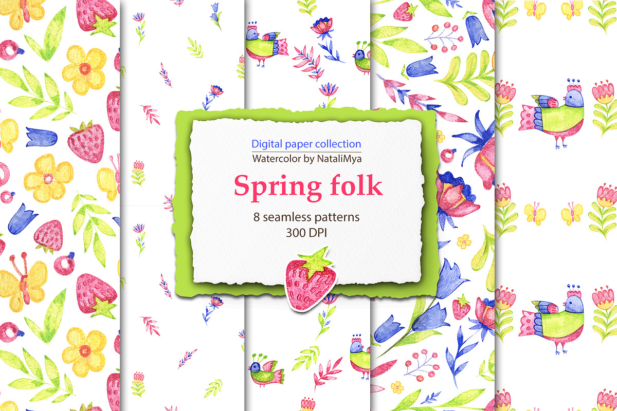 Watercolor white folk digital papers in Patterns - product preview 8