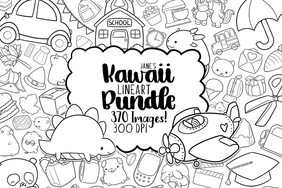 Kawaii Lineart Clipart Bundle