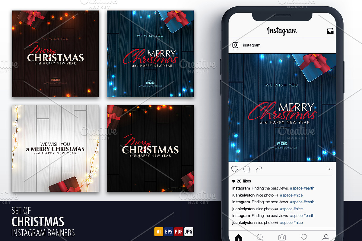 Christmas Banner with lights garland in Instagram Templates - product preview 8