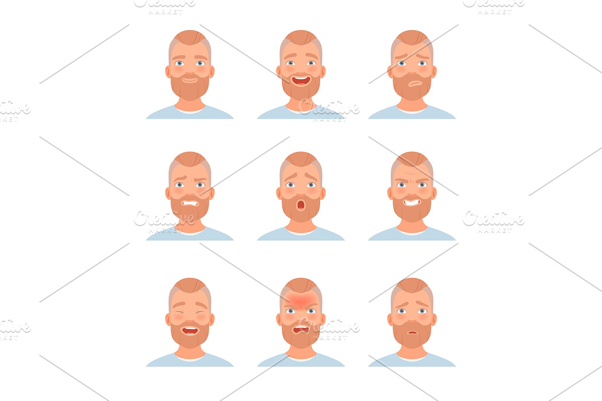 Set of emotions on a mans bearded in Illustrations - product preview 8