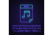 MP3 file neon light icon