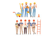 Two teams of builders with tools