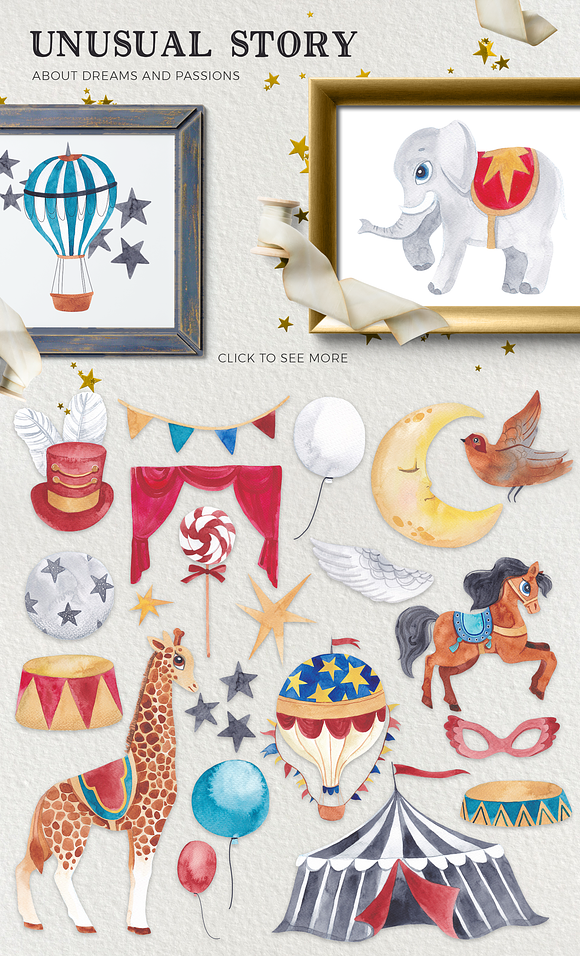 The Magic Circus vintage design set in Illustrations - product preview 1
