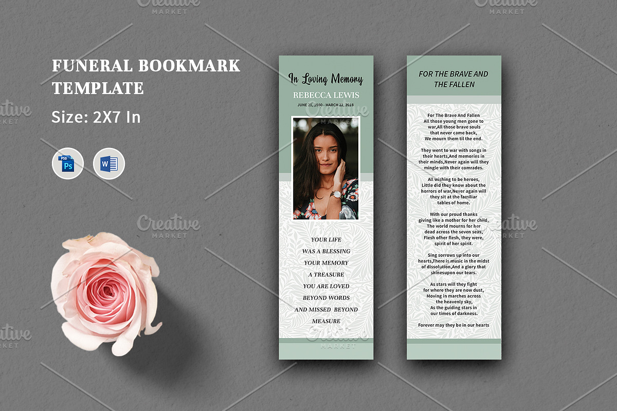 Funeral Bookmark Template V06 in Card Templates - product preview 8
