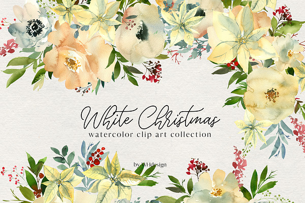 White Christmas Watercolor Florals