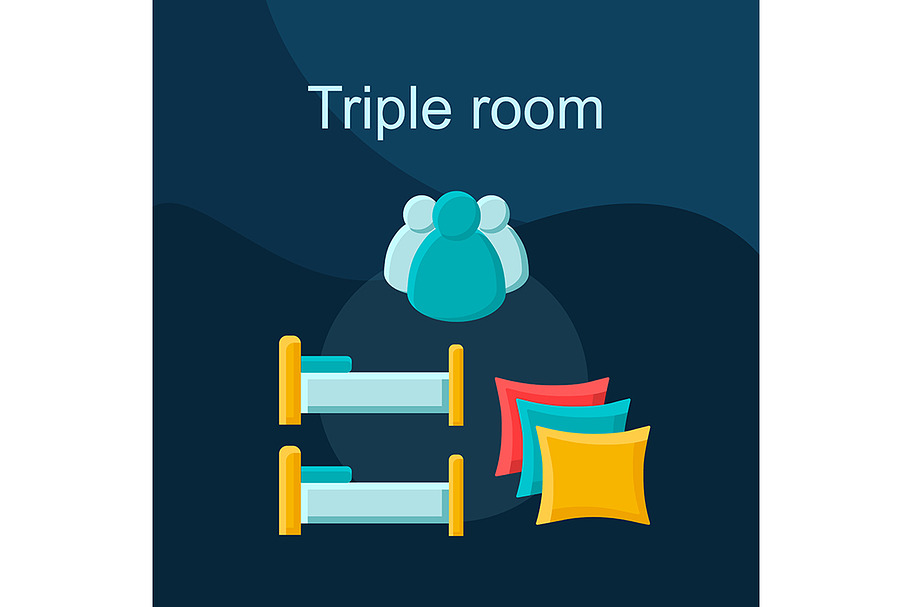 Triple room flat concept vector icon