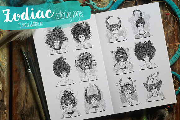Coloring Pages: Zodiac Signs Girls in Illustrations - product preview 3