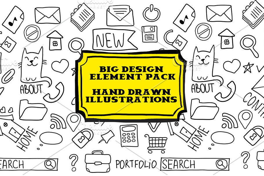 Big hand drawn design elements pack