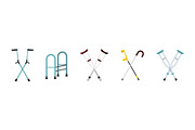 Crutches icon set, flat style