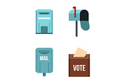 Mail box icon set, flat style