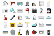 Home appliances icon set, flat style