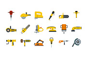 Electric tools icon set, flat style