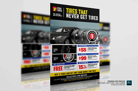Tire Shop and Accessories Flyer in Flyer Templates - product preview 3