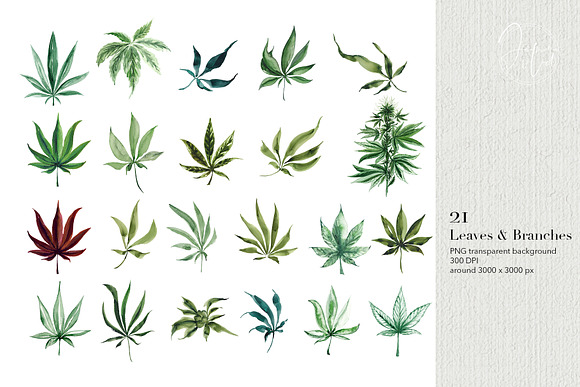 I Love Cannabis - Watercolor Set in Objects - product preview 2