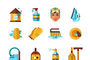 Housekeeping accessories icons set
