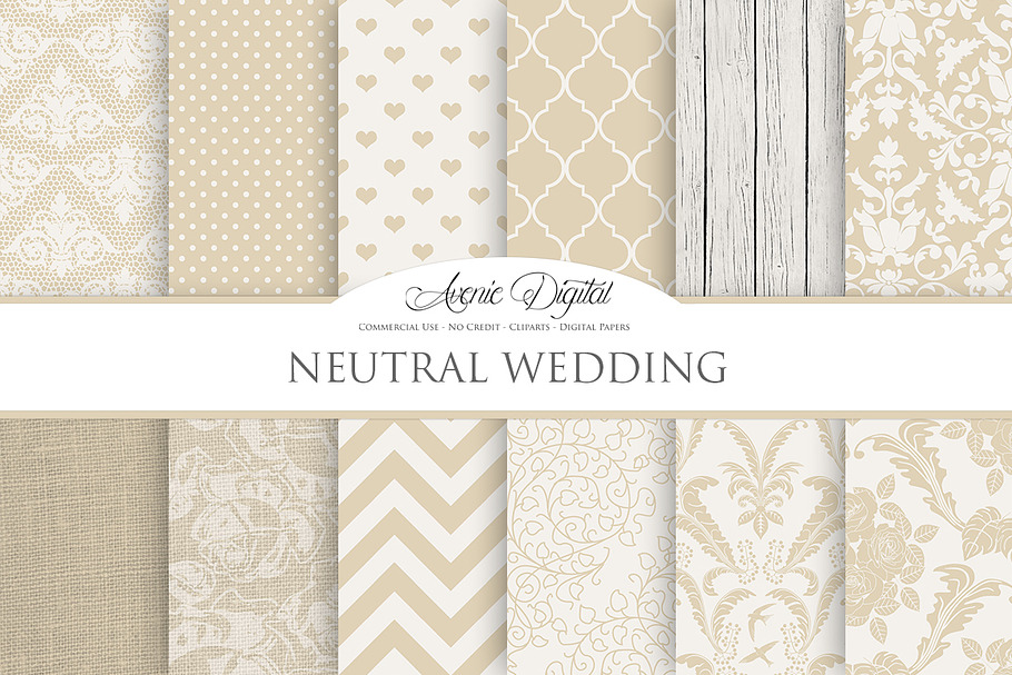 Neutral Wedding Digital Paper in Patterns - product preview 8