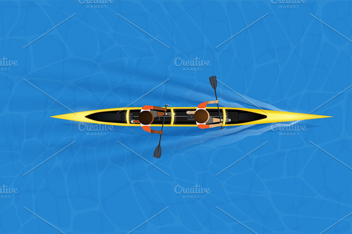 Sprint Double Canoe with paddler in Illustrations - product preview 8