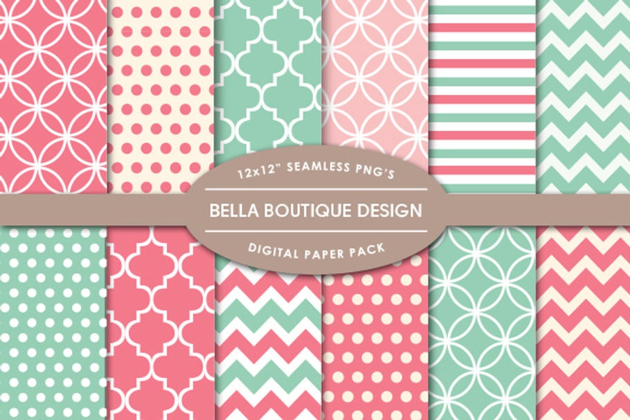 Vector & PNG Patterns - Coral & Mint