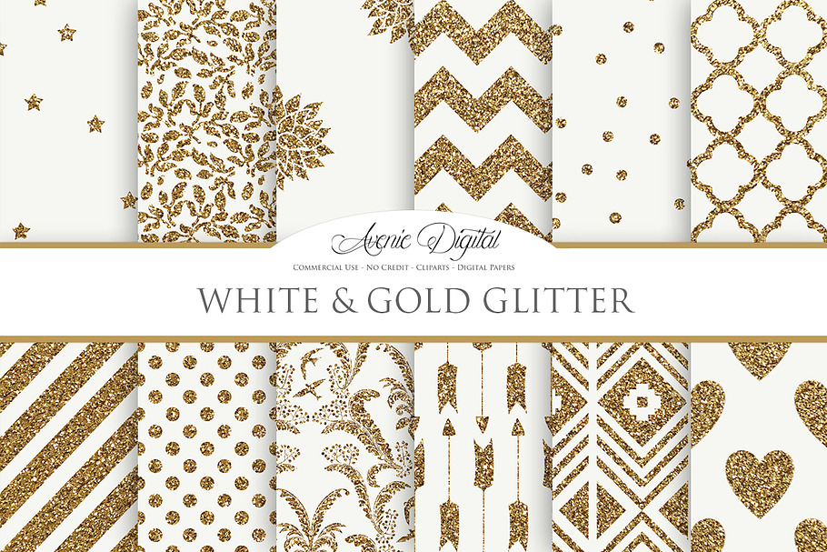 Gold Glitter Digital Paper in Patterns - product preview 8