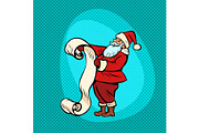 Santa Claus with list. Comic cartoon