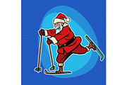 Santa Claus goes skiing. Comic