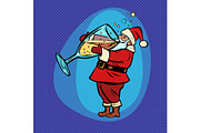 Santa Claus drinks champagne. Comic