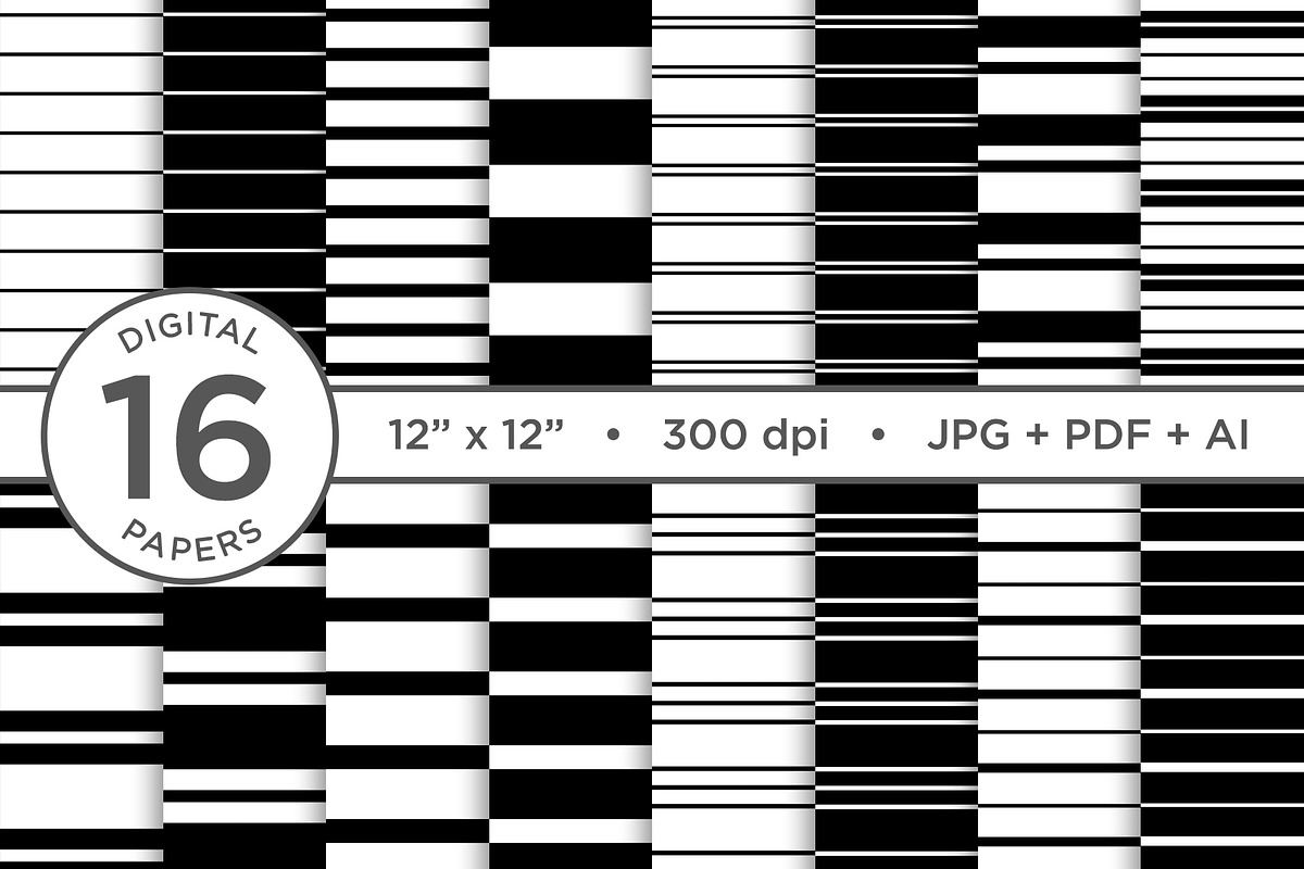 Black & White Seamless Stripes in Patterns - product preview 8