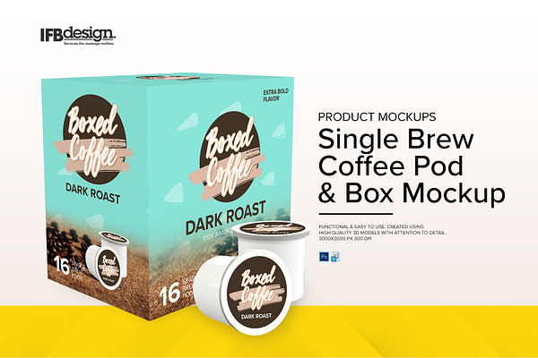 Single Brew Coffee Pod & Box Mockup