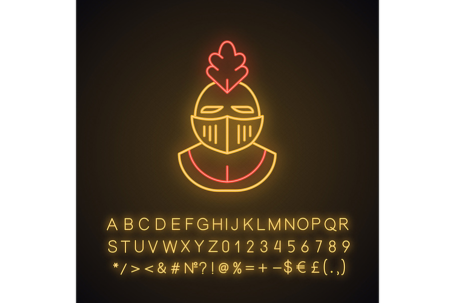 Knight helmet neon light icon
