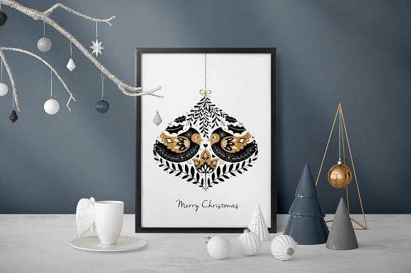Gold Christmas Folk Art collection in Illustrations - product preview 2